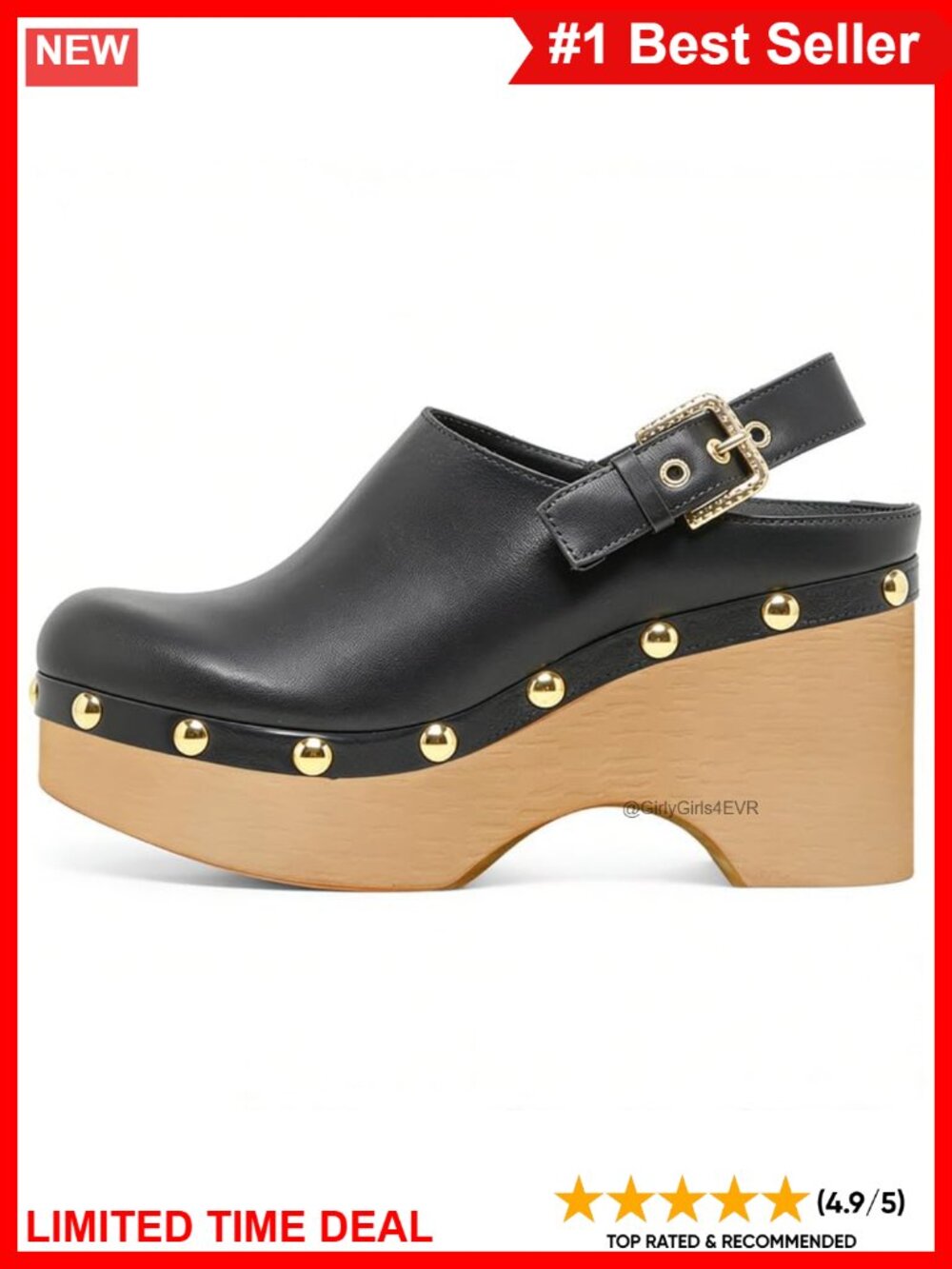 Studded Faux Leather Clogs Platform Heel Mules Closed Toe Backstrap